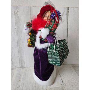 Byer's choice Victorian red hat shopper bags wreath presents fashionista boa fea